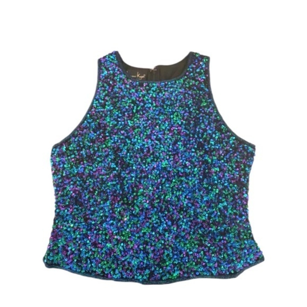 Laurence Kazar Vintage‎ Petite Silk & Sequins Sleeveless Tank Top